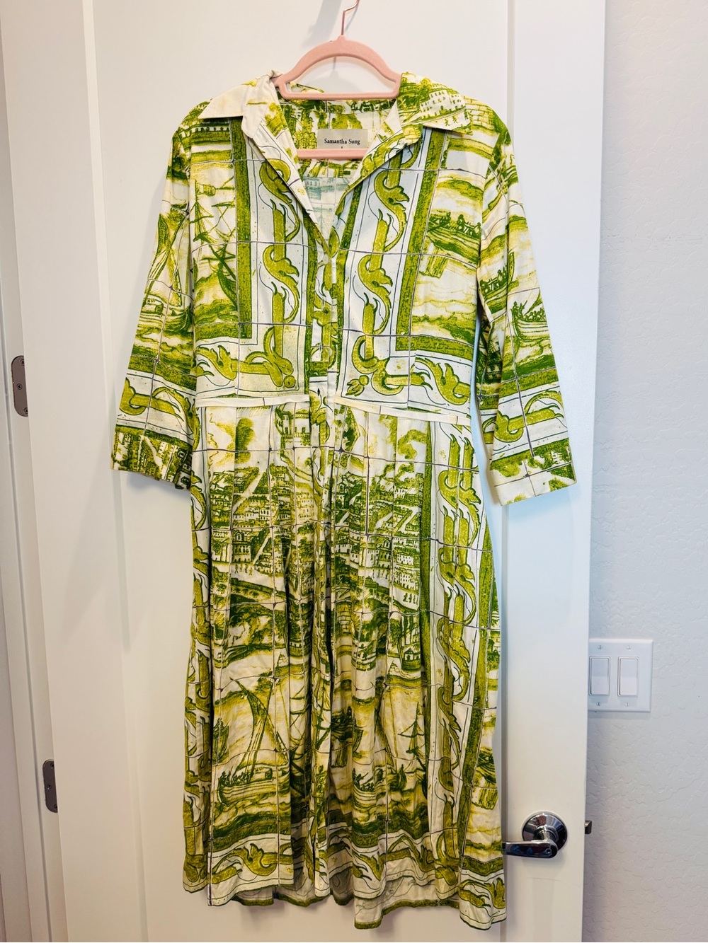 Samantha Sung Green and White Audrey Toile Midi Dress
